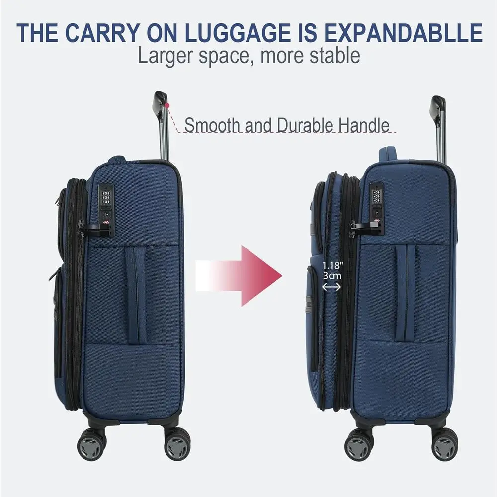 20 Expandable Softside Spinner Suitcase with Front Pockets, USB Port, and TSA Lock - Navy
