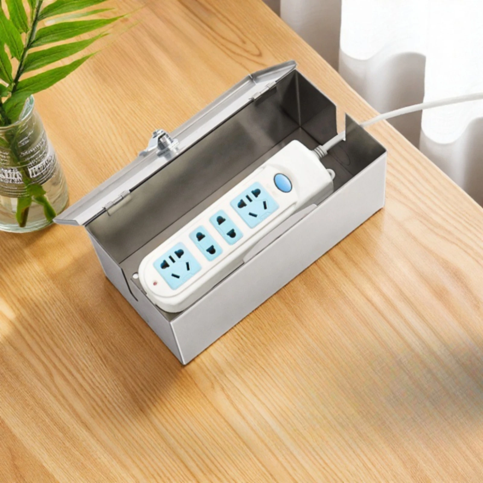Power Strip Cover with Lock Stainless Steel Metal Enclosure with Lock Power Strip Box Lockable Extension Socket Box