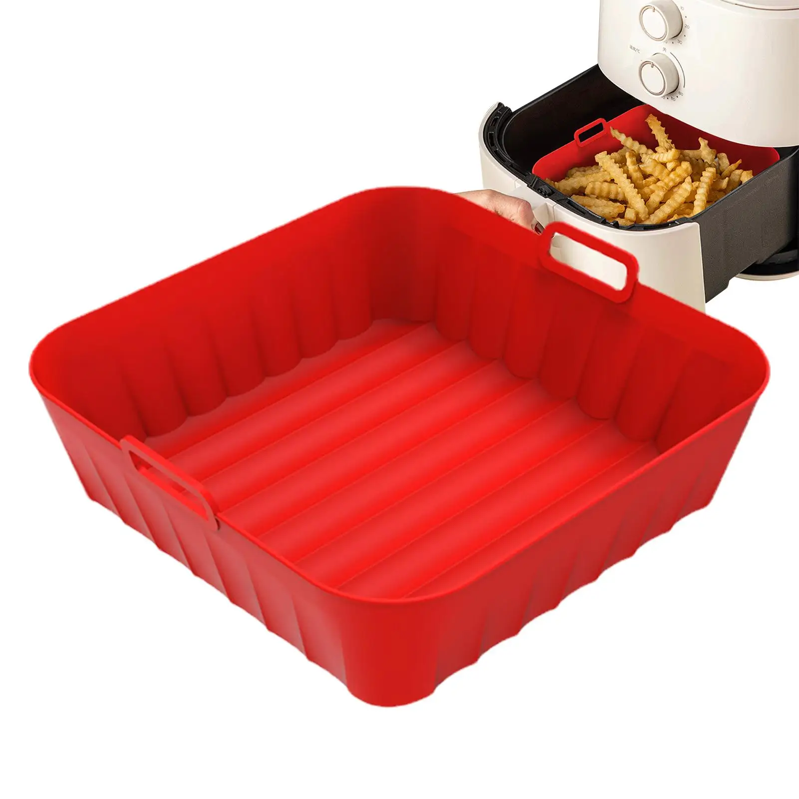 1 pçs silicone frigideira de ar pote antiaderente panelas airfryer acessórios reutilizável silicone pote de cozimento cesta bandeja ferramenta de cozimento grill pan