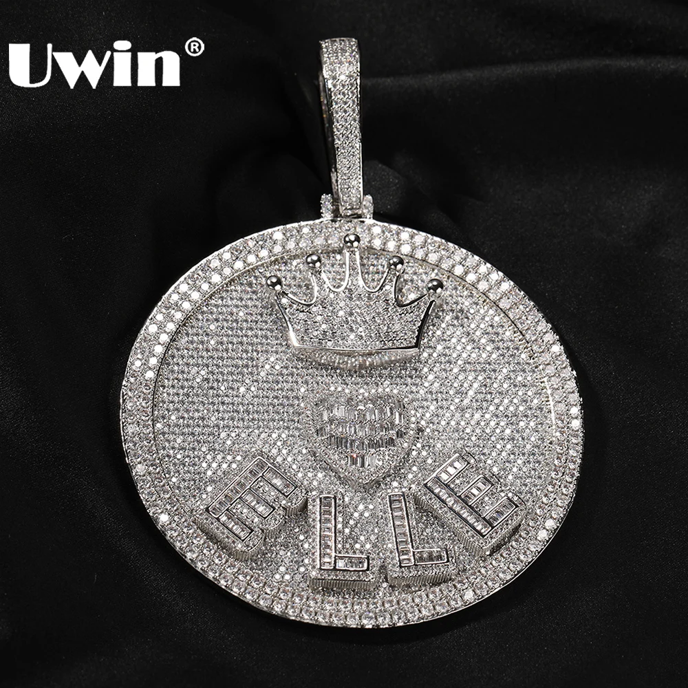 UWIN Circle Nameplate Customized Pendant Necklaces DIY Letters/Heart/Crown in Medallion Necklaces Fashion Hip Hop Jewelry