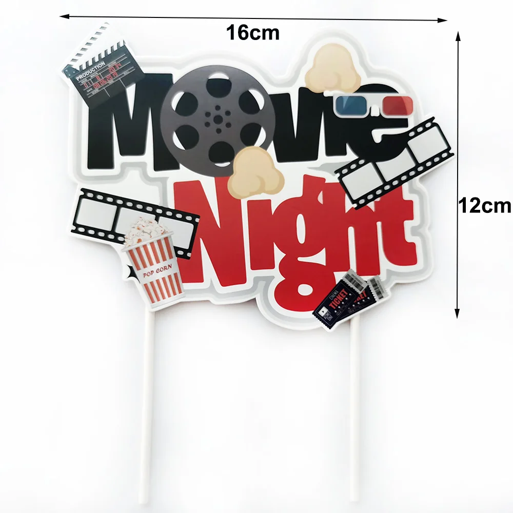 Party Cupcake Topper Film Nacht Paries Geburtstag Film Thema Party Popcorn Kino Ticket Lampe Licht Kamera Kuchen Dekoration – Detail 14