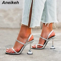 Aneikeh Silvery Gladiator klamra wysokie sandały na obcasie damskie letnie Sandalia seksowne skórzane 2024 Party buty damskie Zapatos De Mujer