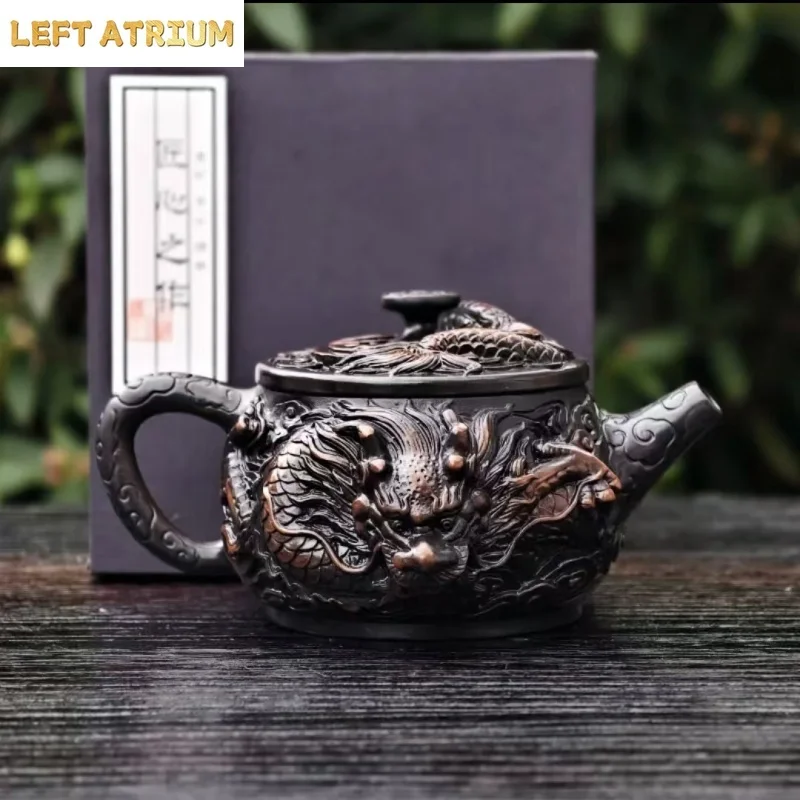 Divine Dragon Purple Pottery Vintage Teapot Carve Kung Fu Teapot Single Teapot Pu'er Tea Making Device Tea Sets Chinese Tea Pot
