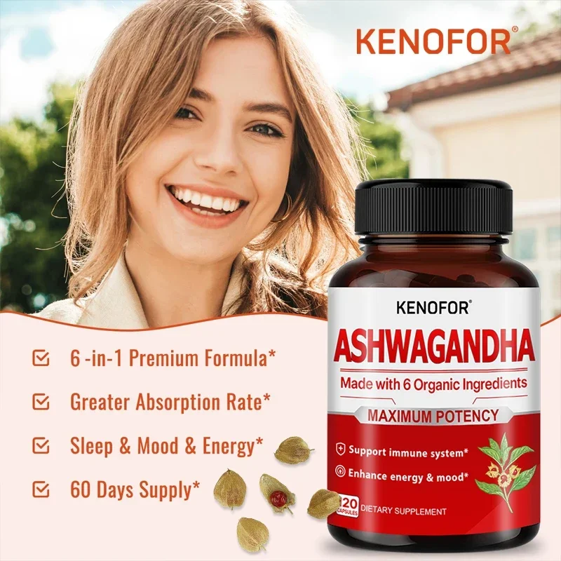 Organic Ashwagandha - 120 Veggie Capsules Pure Organic Ashwagandha Powder and Root Extract - Relieves Stress, Improves Mood