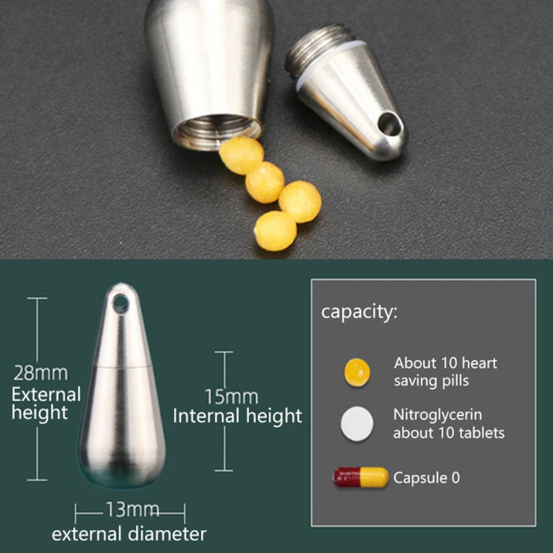 

1 шт., мини-коробка для таблеток из чистого титана, подвеска в виде капли воды, маленькая бутылка для таблеток, портативный водонепроницаемый контейнер для планшета