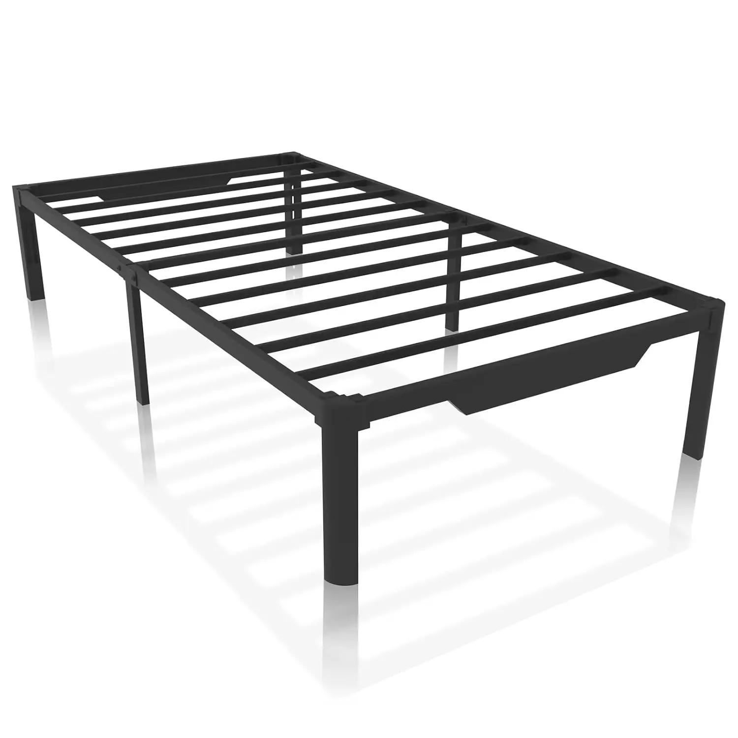 

14-дюймовый каркас кровати с двумя металлическими платформами, коробчатая пружина не требуется, сверхпрочная высокая металлическая платформа с большим местом для хранения и стальными планами Su