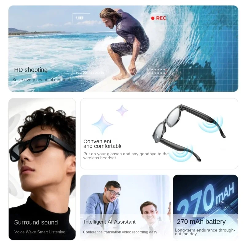 AI Smart Glasses 800W Camera Metal Durable Hinge Bluetooth Communication Real-time Audio And Video Translation 2026 DropShipping