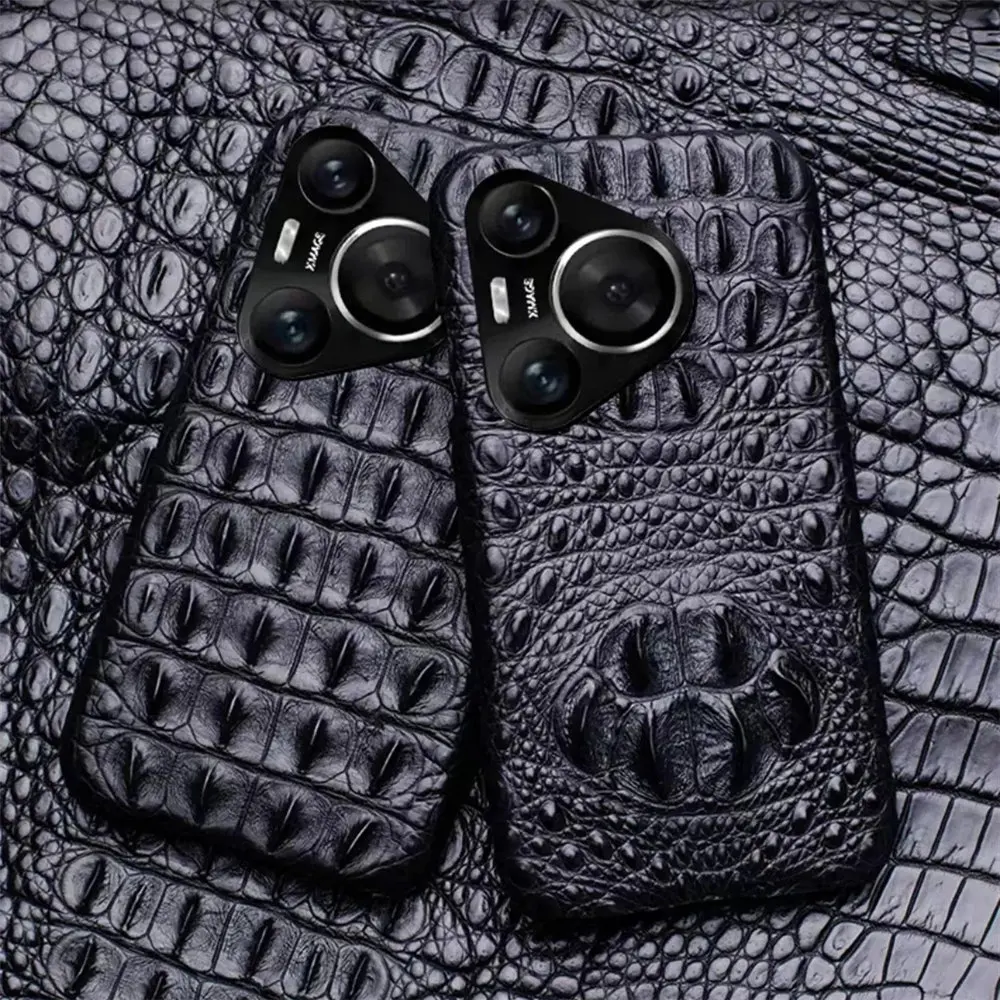 Handmade Genuine Crocodile Skin Leather Phone Case for Huawei Pura 70 Ultra/Pura 70 Pro/Pura 70 Alligator Skull Tail Back Cover