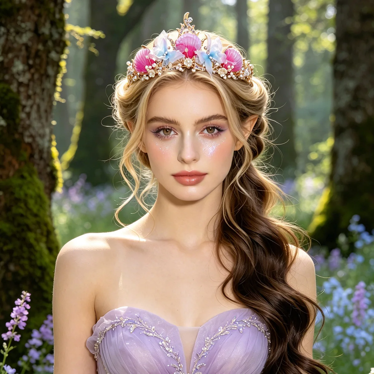 KMVEXO Ocean Style Wedding Crown Princess Hair Accessory Shell Rhinestone Tiaras Headband for Wedding Dresses and Evening Gowns view 3