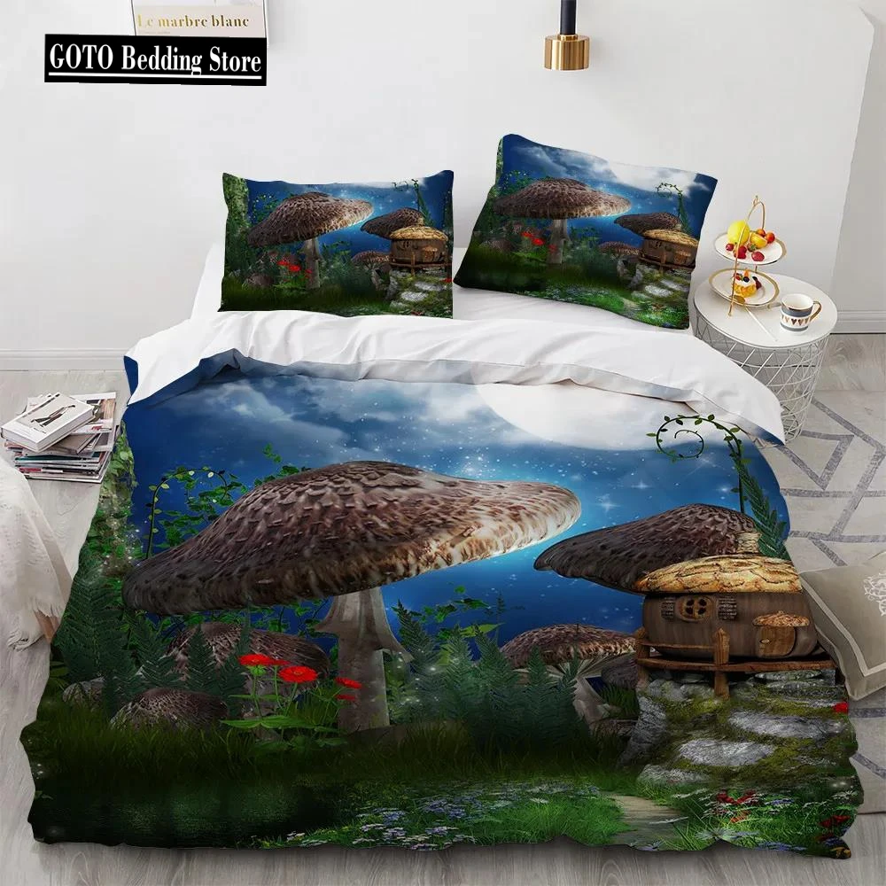 

3D Print Mushroom Bedding Sets Pastoral 200x200 Duvet Cover Set Flower Dropshipping Bedroom Set Queen Home Bed Set for Girls