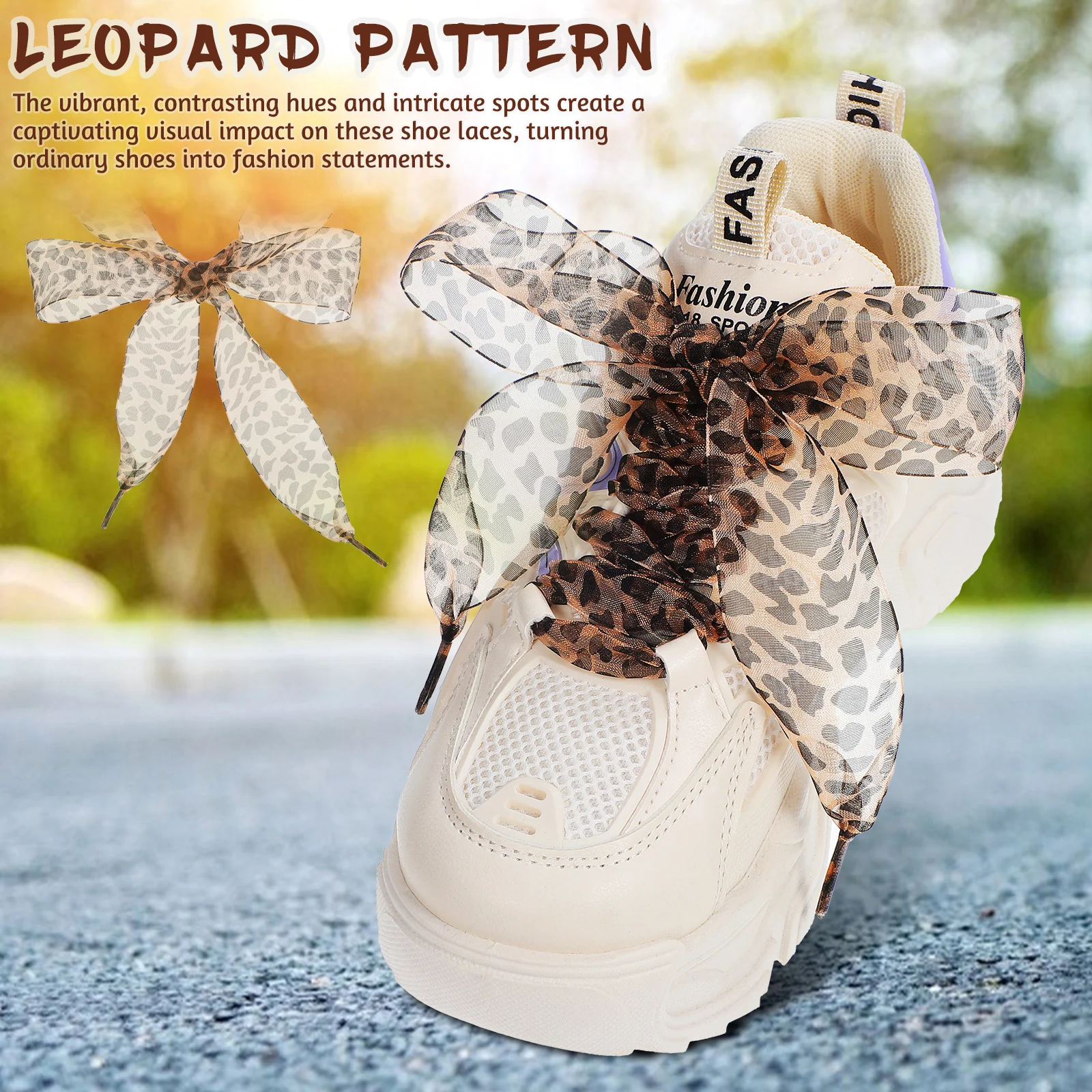 

2pcs Wide Leopard Print Shoelaces Flat Ribbon Laces For Sneakers Cheetah Pattern Replacement Shoestrings Colored Shoe Laces