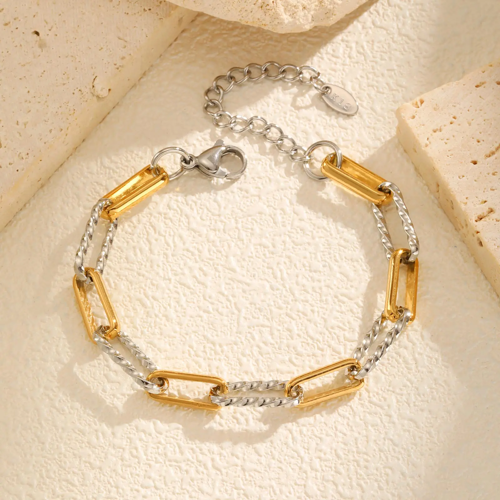 Minimalist Chain Bracelet Stackable Gold Silver Mixed Color Stainless Steel Jewelry Paperclip Dainty Bracelet For Women Mom Gift