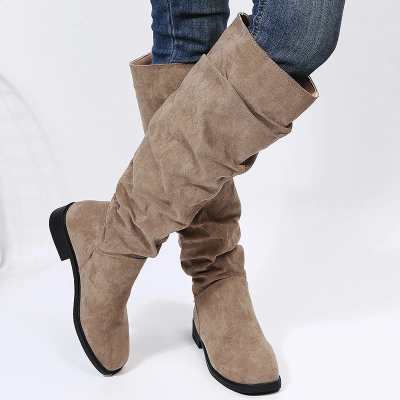 Fashion Knee High Chelsea Boots For Women 2024 Low Hees Autumn New Ladies Modern Denim Female Shoes Pointed Toe Western Boots