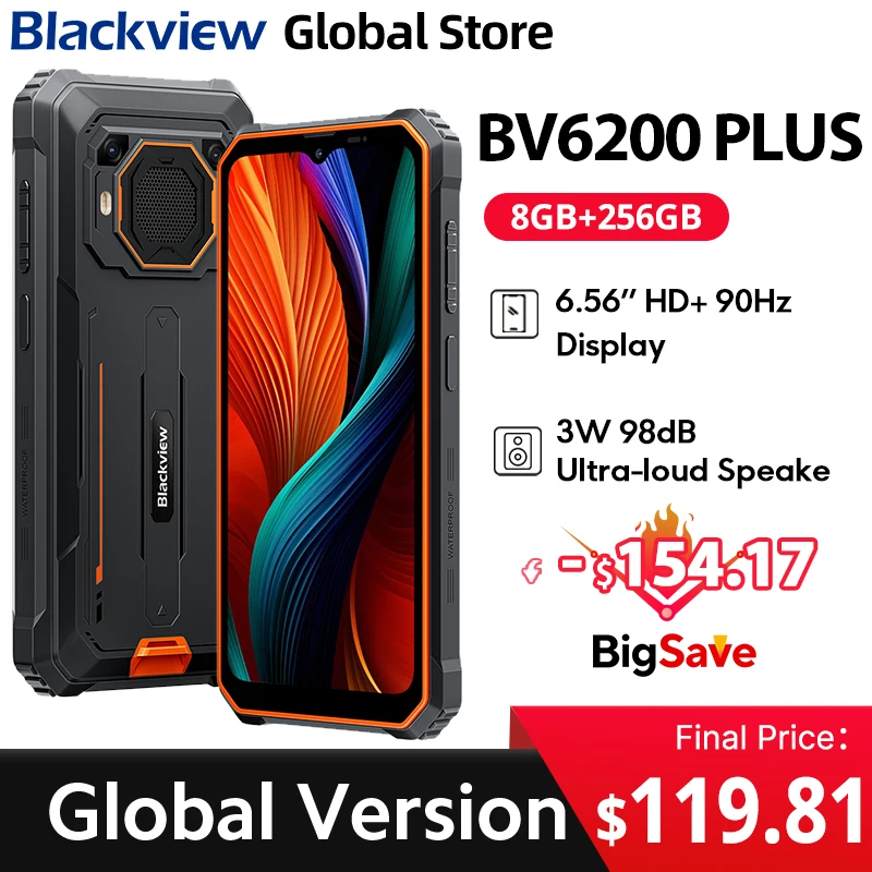 Blackview BV6200 Plus Rugged Phone 6.56-inch HD+ Display 11000mAh 3W Ultra-loud Stereo Speaker NFC Android 14 Cellphone