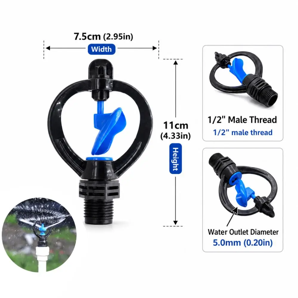15PCS Engineering Plastic Lawn Sprinkler Nozzle 360 Degree Automatic Rotation Rotary Sprinkler Easy To Install G1/2 Male Thread