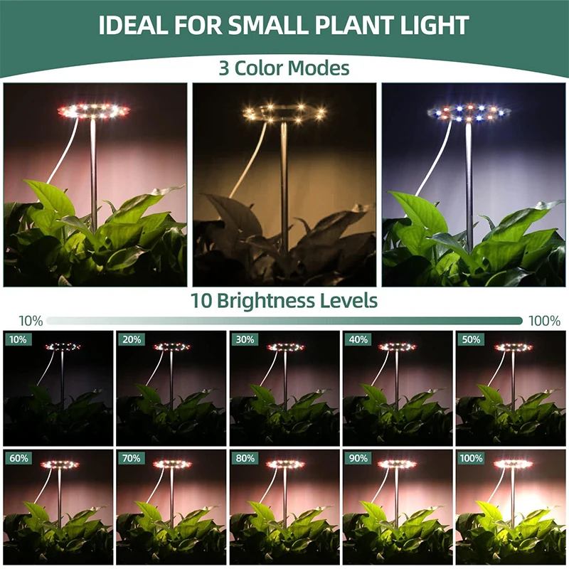 Full Spectrum Indoor Plant Growth Light Scalable Auto Timed Led Light With 10 Brightness&3 Lighting 180°Small Plant Growth Light