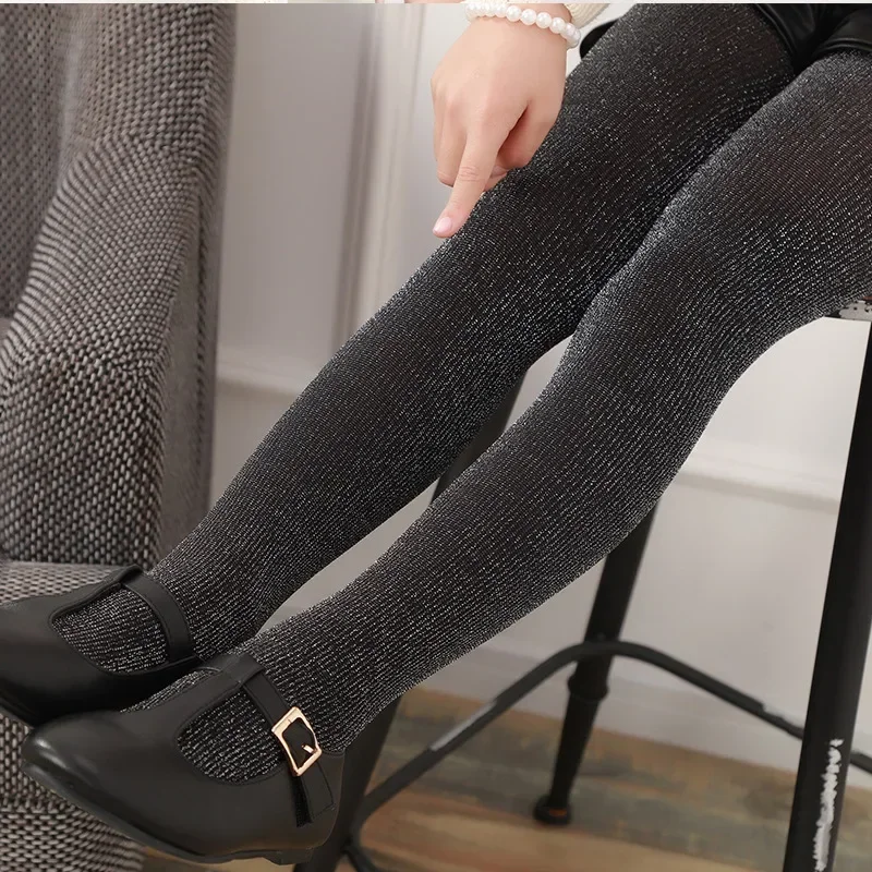 Spring Autumn Baby Girls Silver Glitter Velvet Tights Solid Color Black Pantyhose Ballet Stockings for 0-12years Old