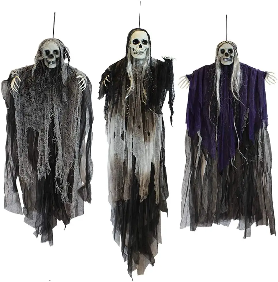 3er-Pack hängende Halloween-Skelett-Geister-Dekorationen, Sensenmanns für die besten Halloween-Dekorationen im Freien