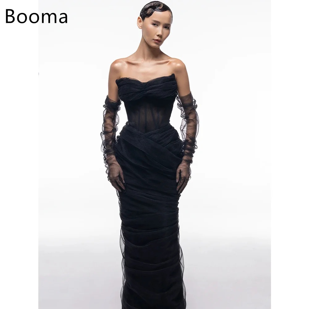 

Booma Sexy Mermaid Corset Strapless Long Tulle Dresses Formal Party Gowns for Women Sleeveless Pleat Simple Prom Gown Customize