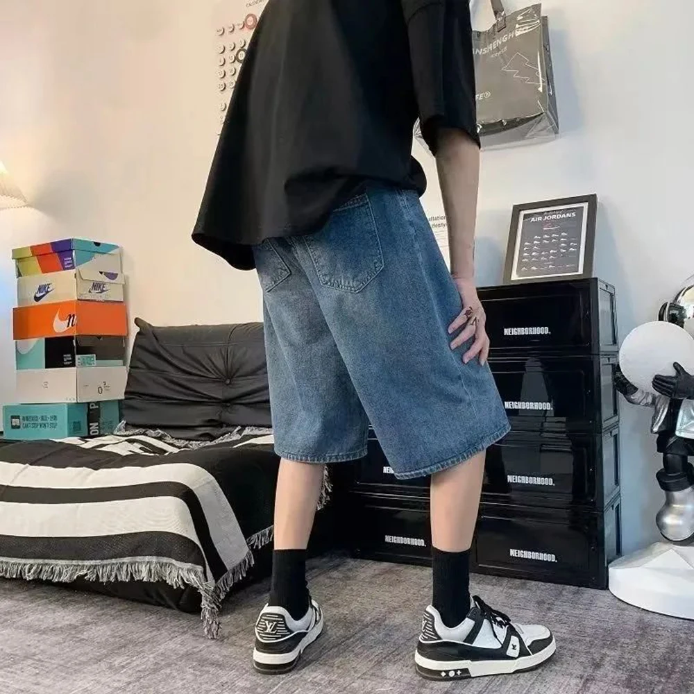 Pantalones vaqueros informales deportivos Y2k para hombre, Vaqueros holgados de 5 puntos con cinturón Unisex, a la moda, primavera y verano, novedad