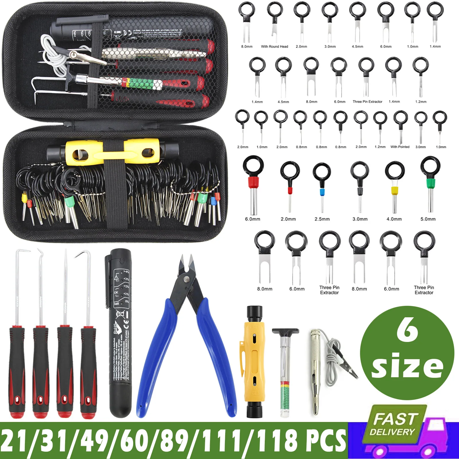 Car Terminal Removal Electrical Wiring Wire Harness Crimp Connector Pin Extractor Kit Repair Hand Tools With 4pcs Pick Hook Set