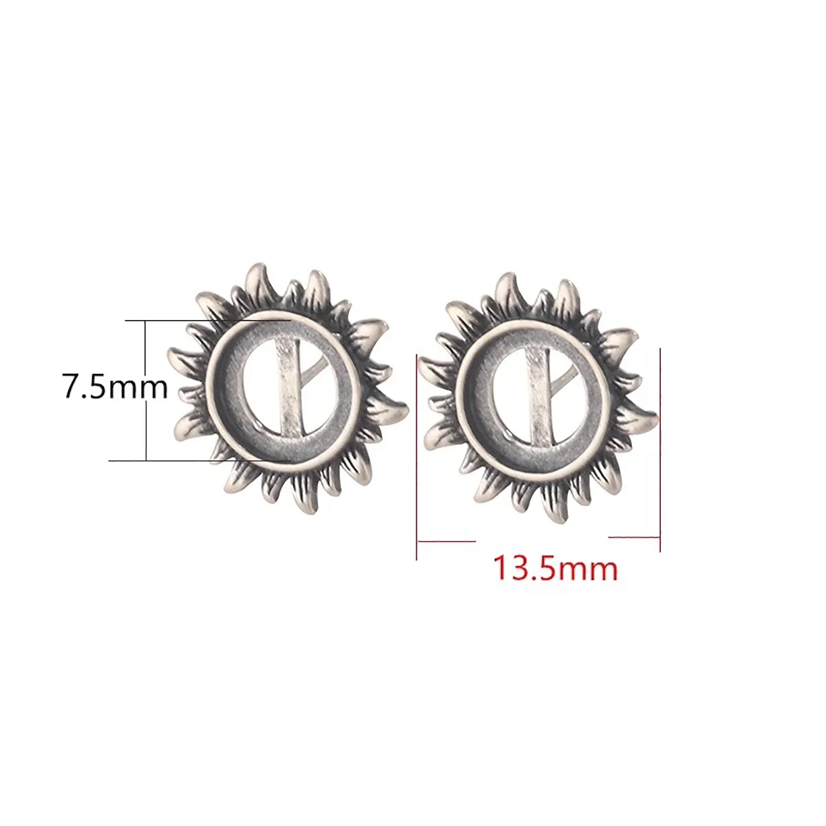 925 Sterling Silver Sun Flower Earring Blank Bezel Base Setting 7.5mm Round Cabochon DIY Earring Jewelry Craft Making
