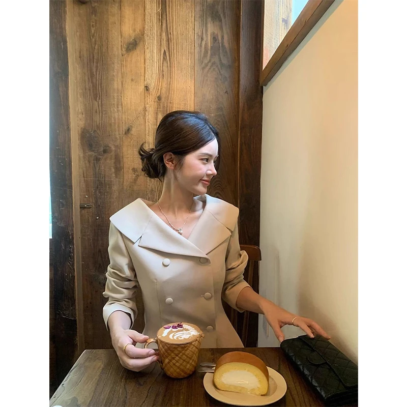 

MEXZT элегантный укороченный пиджак женский модный двубортный костюм пальто офисный женский корейский пиджак осенняя верхняя одежда с длинными рукавами