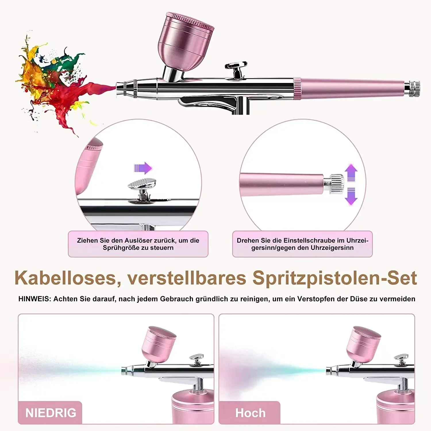 Portable Single Action Airbrush Pen 0.3mm Nozzle, Multifunctional Spray Gun for Model Making, Nail Art, Cake Decor, Car Painting