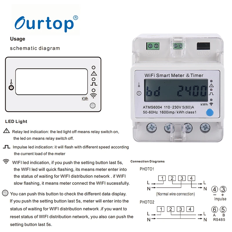 ATMS6004 Din Rail WIFI Smart Meter Smart Timer 4P Energy Meter Tuya Smart WiFi Meter WIFI Remote Control Meter