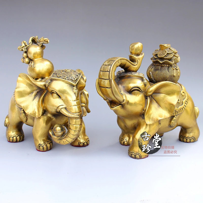 Copper Elephant Ornaments, A Pair Of Gourd Money Bags, Fortune-Attracting Elephants, Home And Office Decorative Crafts