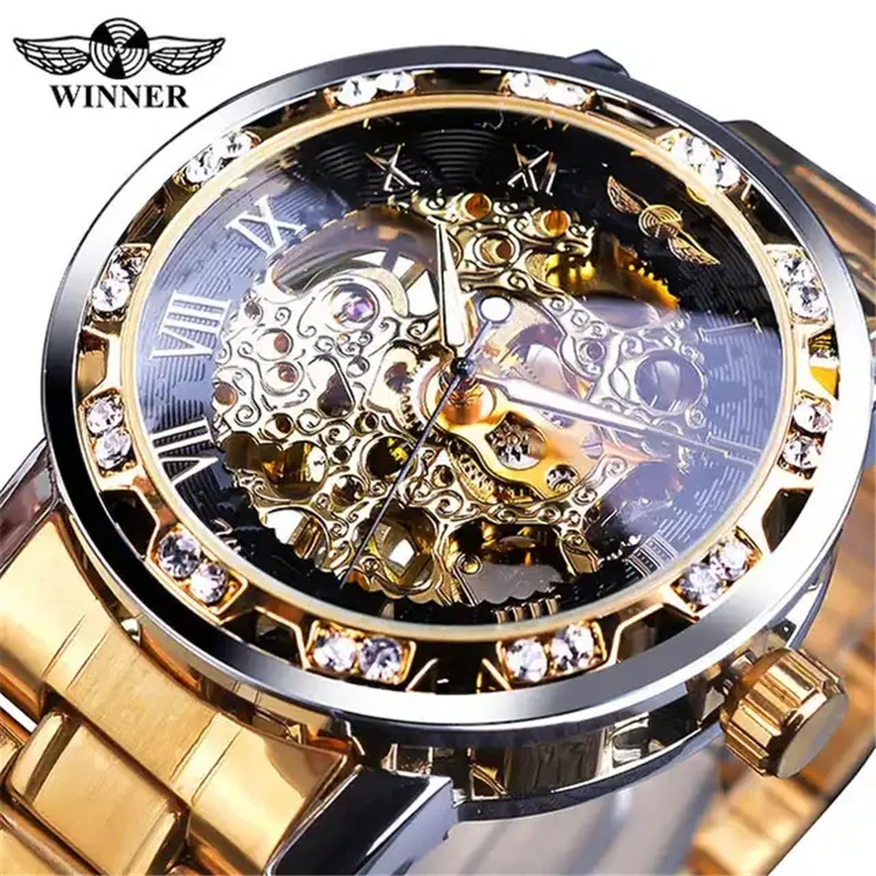 Winner 01B New Mechanical Men Wristwatch Military Army Sport Male Hand Wind Clock Top Brand Luxury Silver Skeleton Man Watch