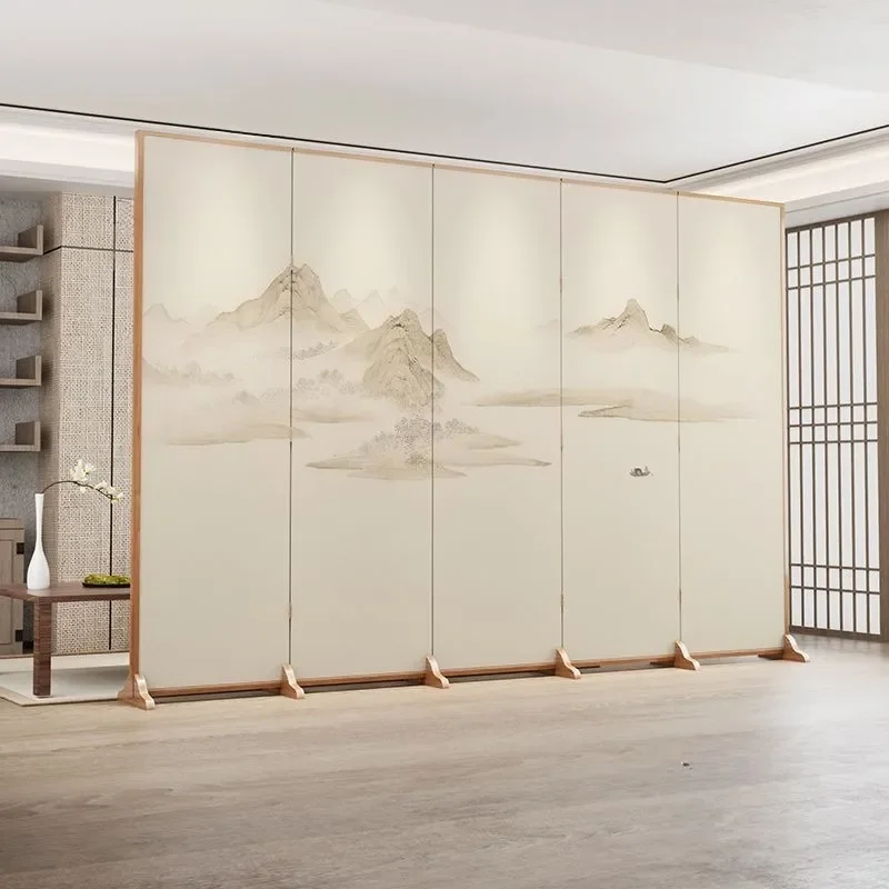 Simple Modern Chinese Style Folding Screen Partition for Living Room Entrance Office Hotel Decor Foldable Room Divider