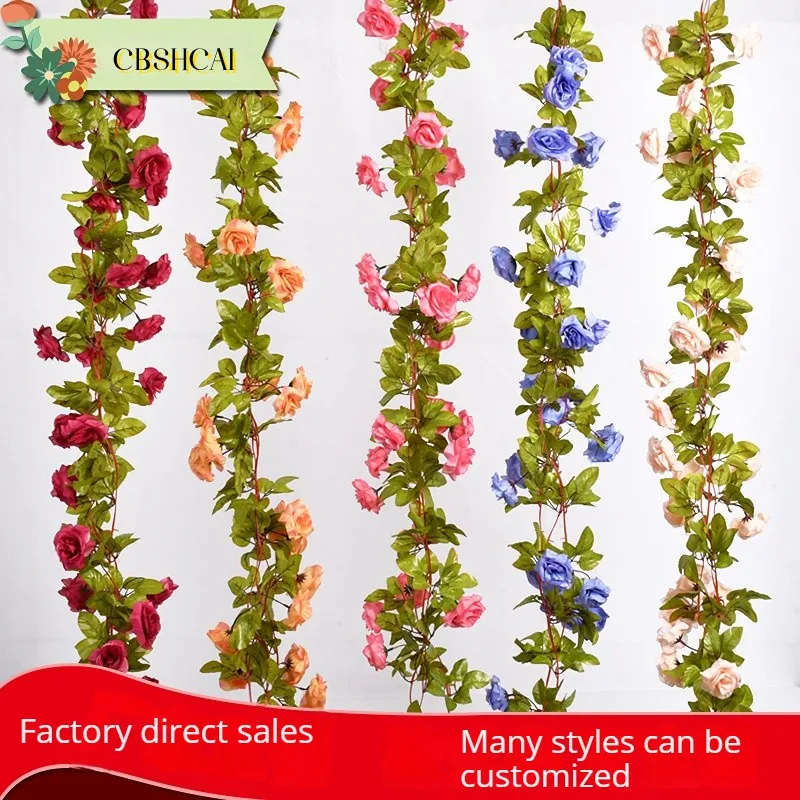 230cm Silk Artificial Rose Vine Hanging Flowers For Wall Decoration Rattan Fake Plants Leaves Garland Wedding Home Decoration