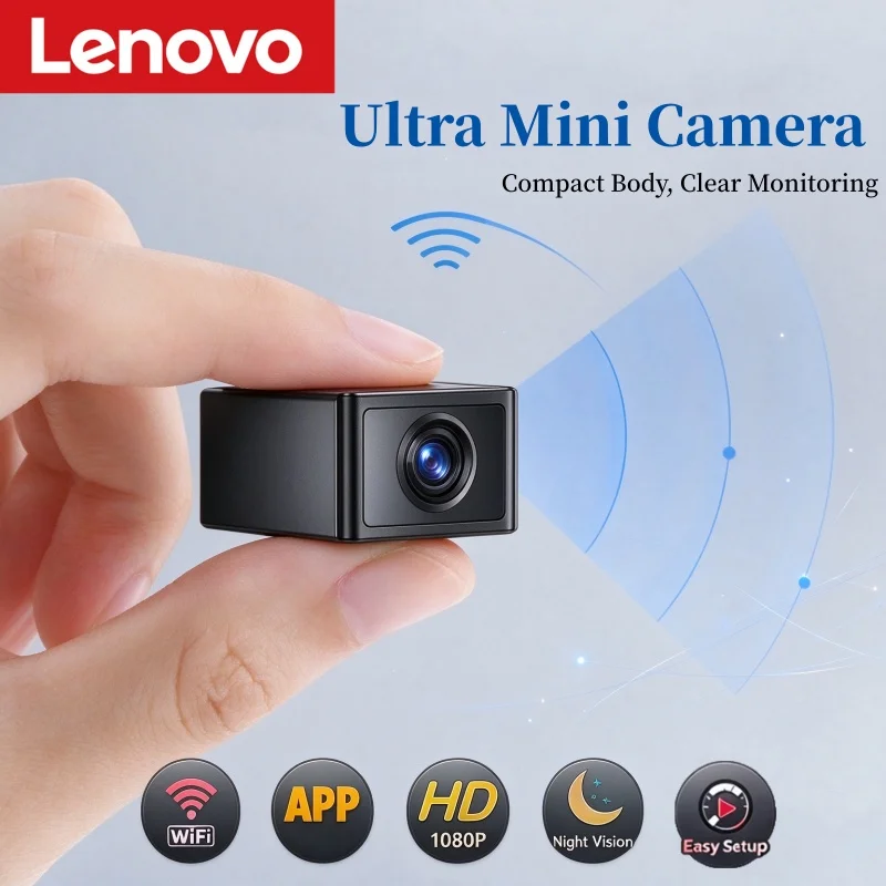 Lenovo 4K Mini-Kamera, WLAN-Kamera, HD-4K-Videorekorder, Bewegungserkennung, Nachtsicht, Sicherheitskamera, Smart-Home-System, mobiler Alarm.