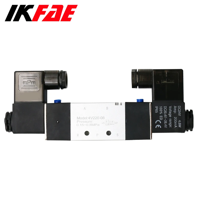 Solenoid valve 4v220-08 Double headed Double control 5 Way 2 Position Power down hold Pneumatic directional valve