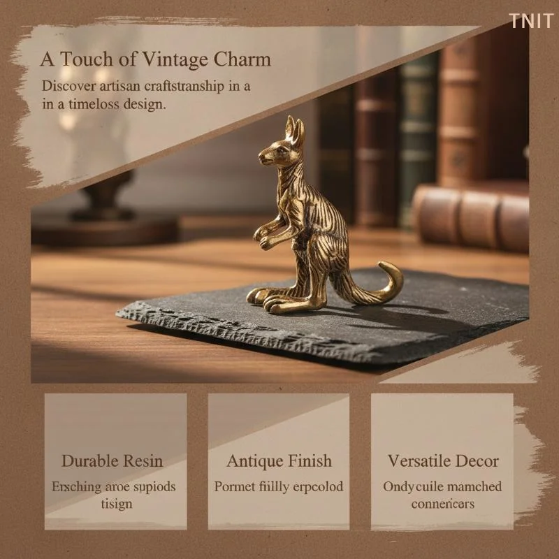[J] Brass Kangaroo Figurines Exquisite Carved Texture Retro Finish For Home Desktop Garden Decor Collection Gifts