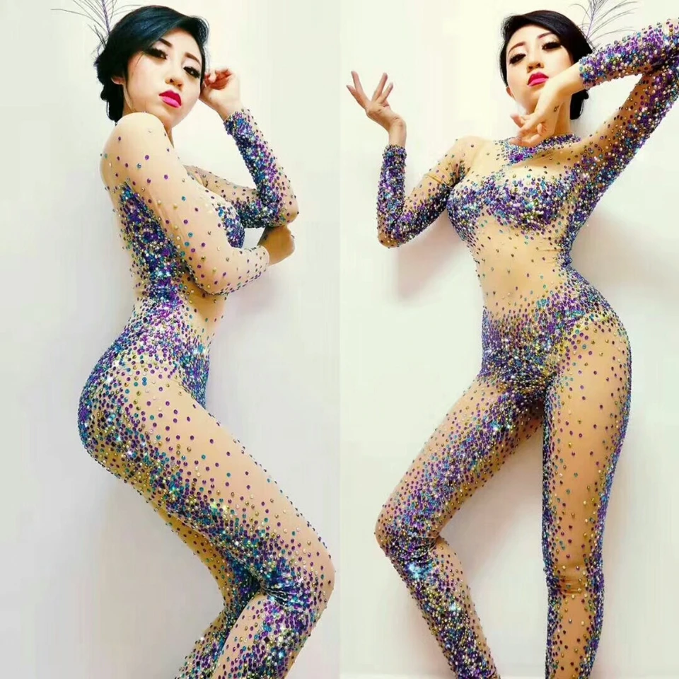 

Sparkly Rhinestones Rompers Women's Jumpsuit Sexy Bodysuit Performance Party Celebrate Nightclub Singer Jazz DJ Dance Costumes