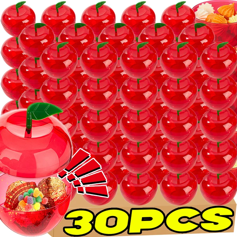 Caja de aperitivos navideña con forma de manzana festiva, contenedor de almacenamiento de plástico, recuerdo de fiesta rojo bonito, decoración para fiesta de Navidad, regalo, 30/5 Uds.