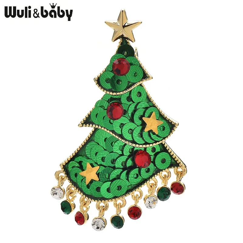 

Wuli&baby 2-design Christmas Tree Brooches Pins For Women High Quality Handmade Shining Trees New Year Party Office Brooch Gifts