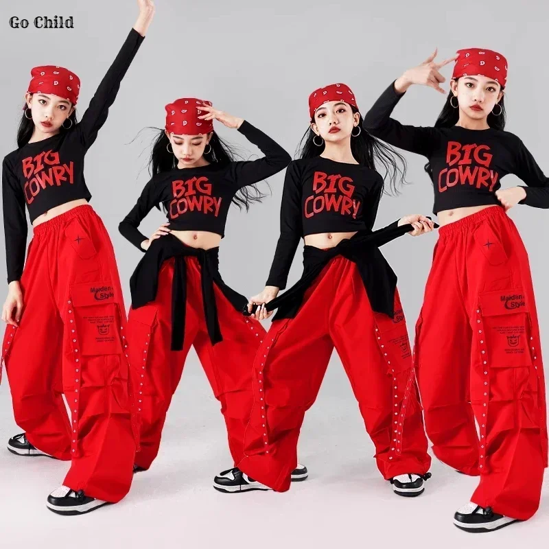 Girls Hip Hop Crop Top Colorful Cargo Pants Children Costumes Kids Streetwear Jazz K-pop Street Dance Girl Group Clothes Sets