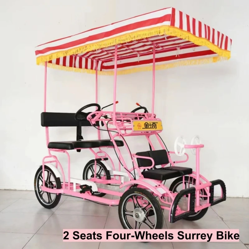 Four-Wheels London Bike with Canopy And Front Bady Seat, 4 Wheel Tourist Bike,  2 Seats For Lover Family