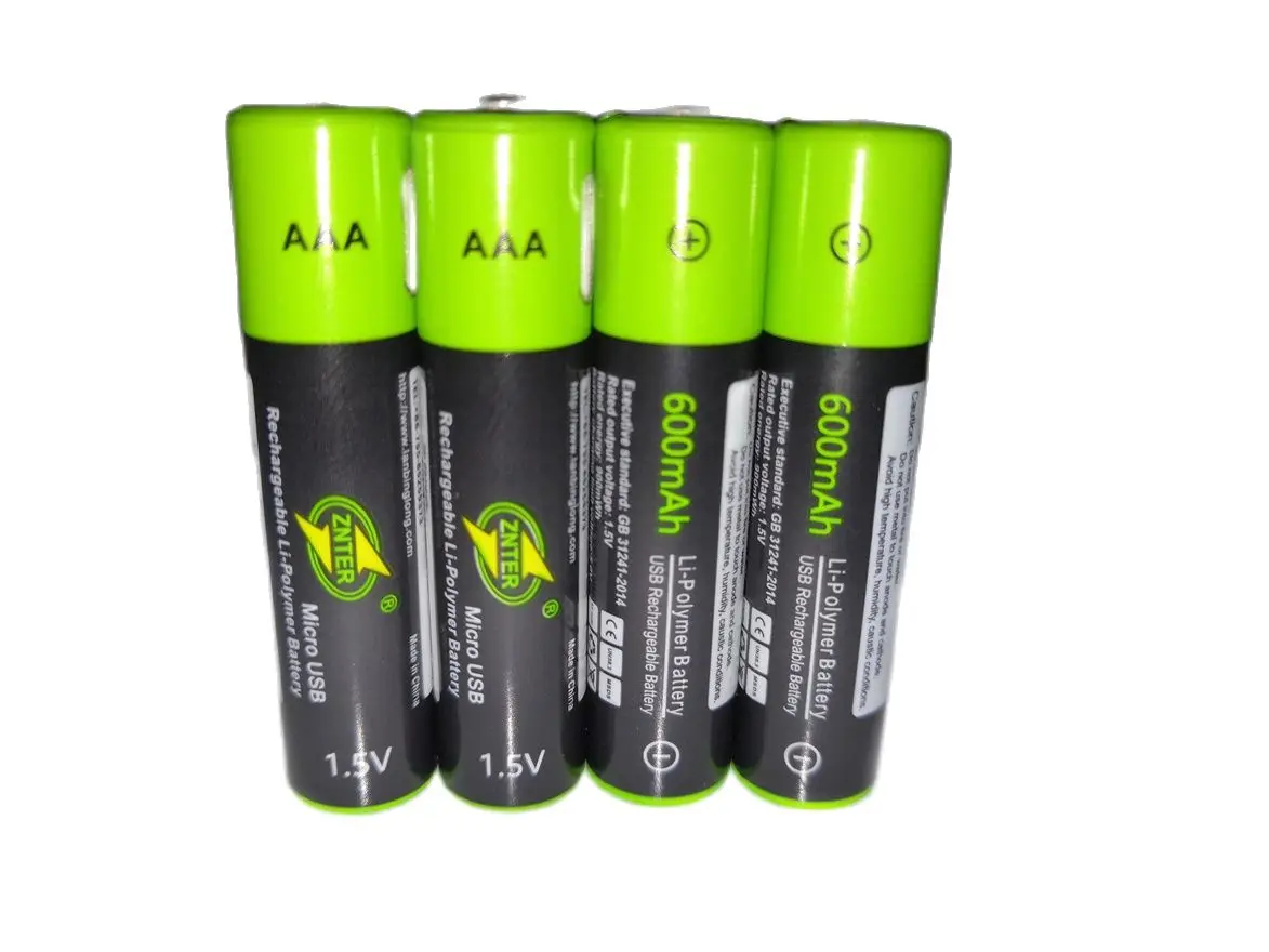 12PCS New ZNTER 1.5V 600mAh AAA Rechargeable Battery USB Rechargeable Lithium Polymer Battery with Micro USB Cable Fast Charge