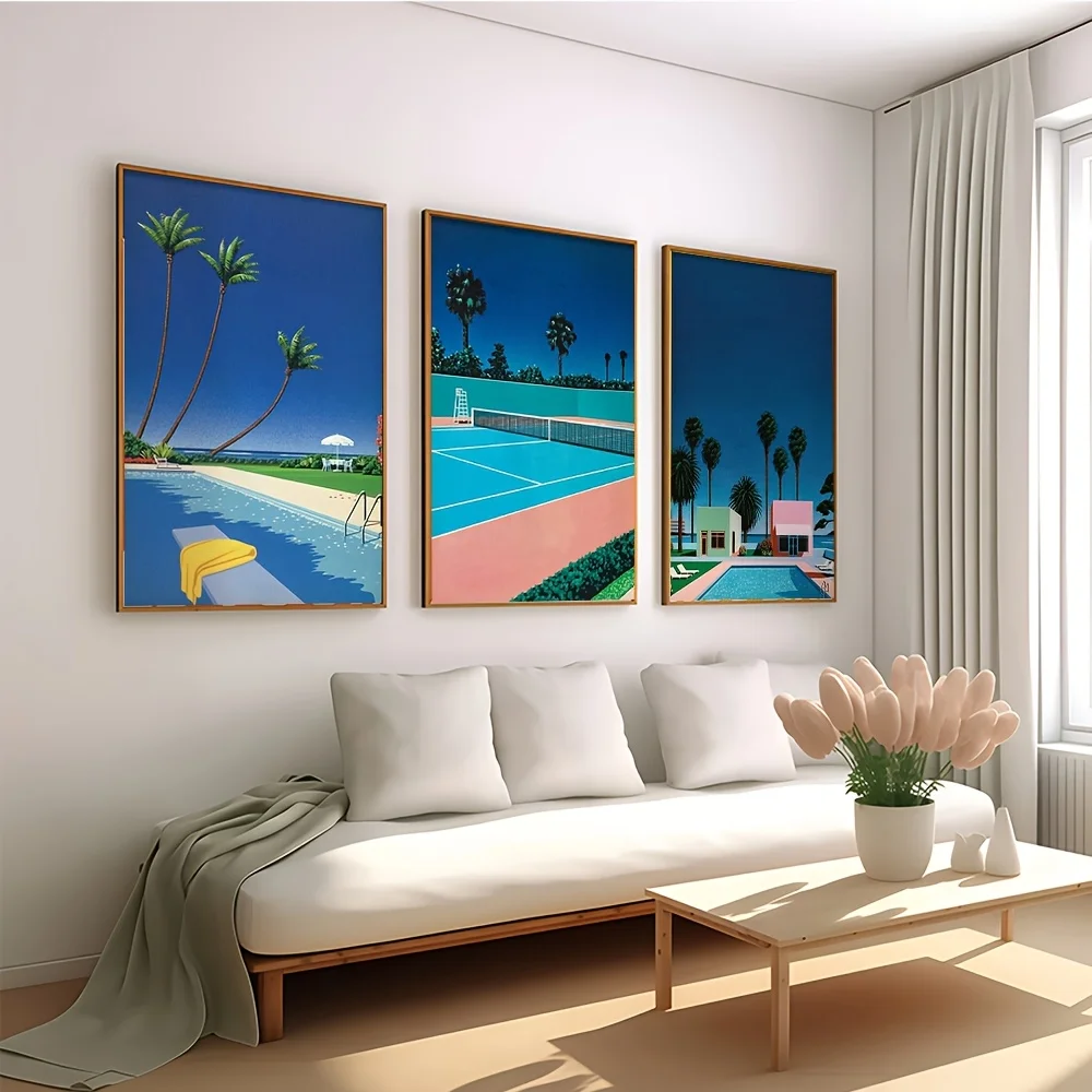 لوحة زخرفية بدون إطار 3 قطع، لوحة فنية قماشية بدون إطار ثنائية الأبعاد، عمل فني لغرفة المعيشة، ملصق هيروشي ناجاي مجموعة قماشية مكونة من ثلاث قطع