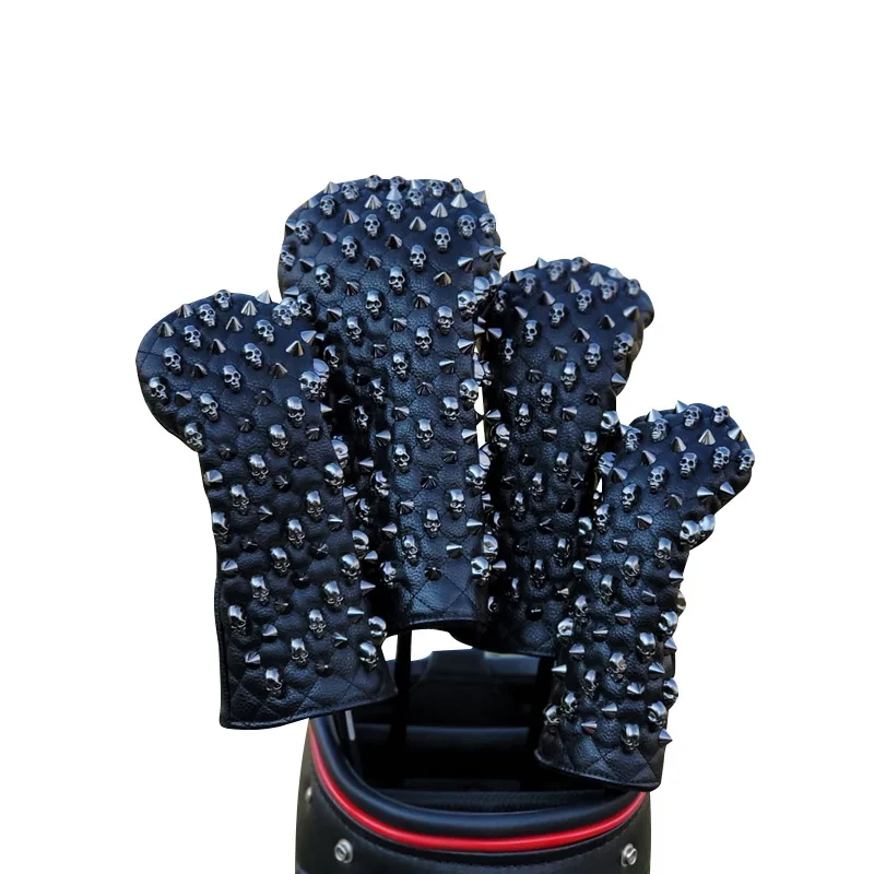 Cubierta de cabeza impermeable de PU con remaches de calavera para Club de Golf, cubiertas protectoras de Putter de mazo de hoja ut para Conductor,