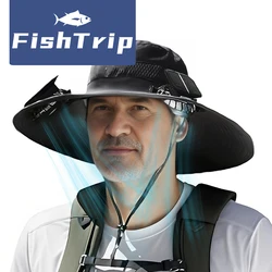 FishTrip Sombrero de pesca impermeable con ventilador solar UPF50+