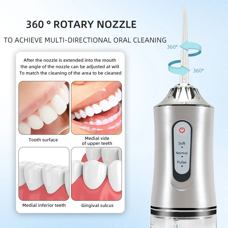 Oral Irrigator USB Rechargeable Water Flosser Portable Dental Water 4 Jet 220ML Water Tank Waterproof Teeth Cleaner