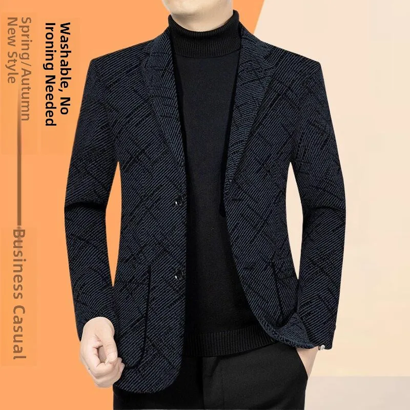

Casual Lightweight Men's Suit Jaet for Middle-Aged Busin Casual Polyester Fiber No Ironing Required Spring Autumn Wear