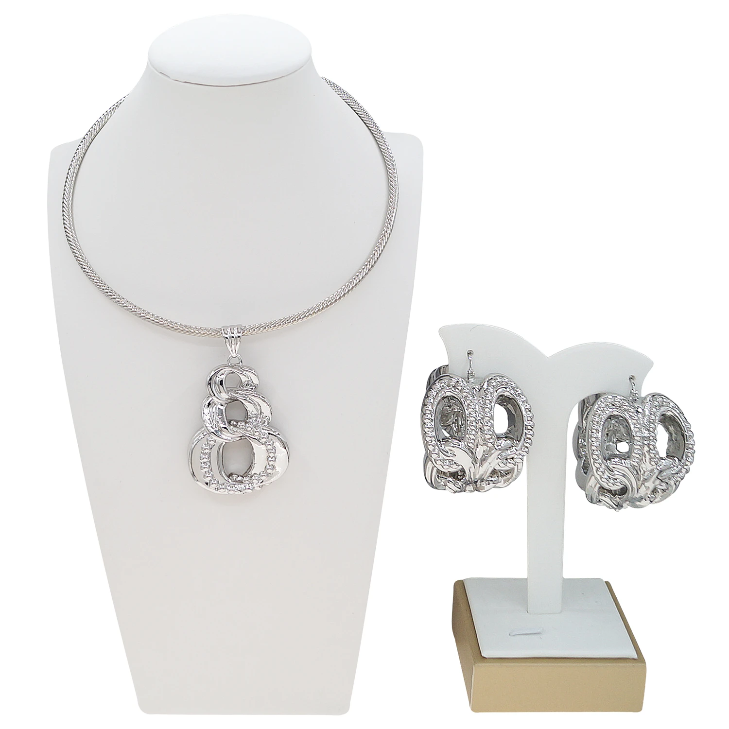 Elegant Casual African Luxury Plated Silver Jewelry Set for Ladies Versatile Street Style Necklace Accessory