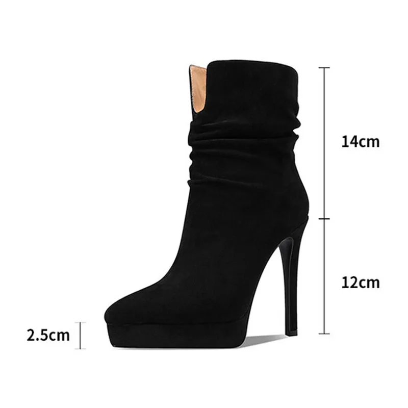 Ronticool Women Winter Ankle Boots Slip On Suede Sexy Stiletto Heels Pointed Toe Pretty Purple Black Party Shoes Size 3-9.5