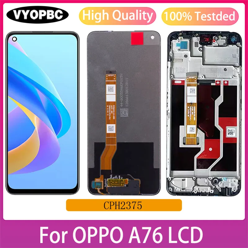 Display For Oppo A76 Full With Frame LCD CPH2375 Touch Screen Digitizer Assembly Screen Replacement Repair Part 6.56\